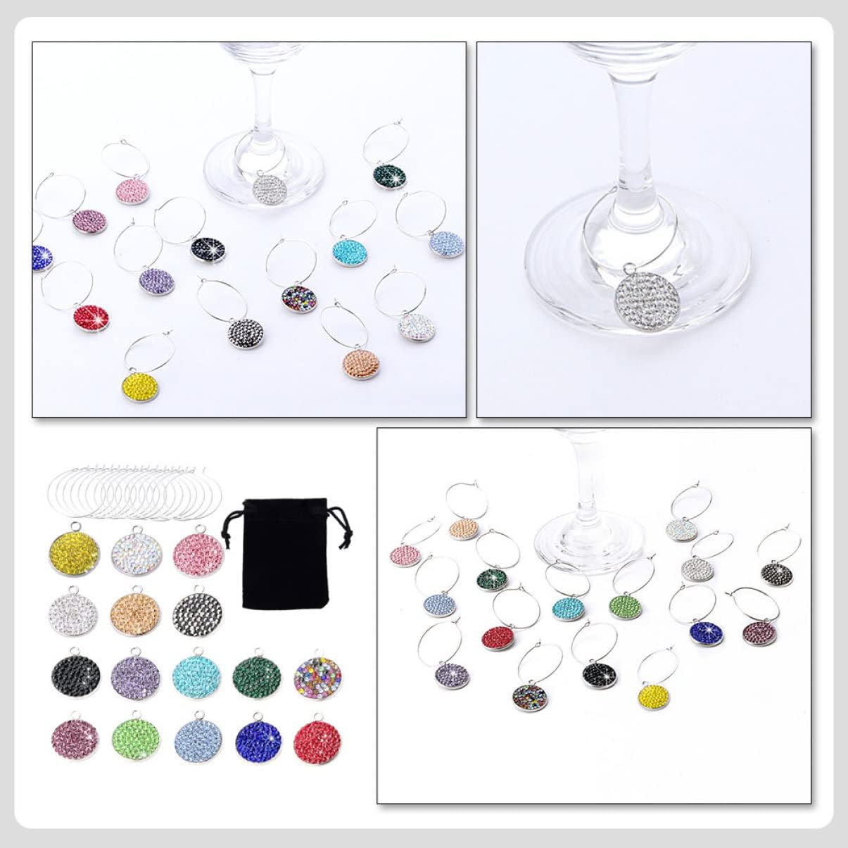 BESTOYARD 4sets Encrusted Wine Glass Charm Color Drink Markers for Easy Identification at Parties Gatherings and Home Bars Stylish Cup Decorations