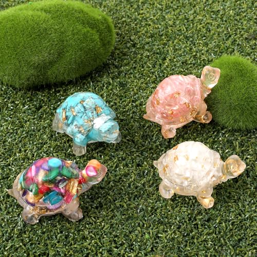 Figuras de tortuga de cristal hechas a mano, set de 4 piezas miniatura 3