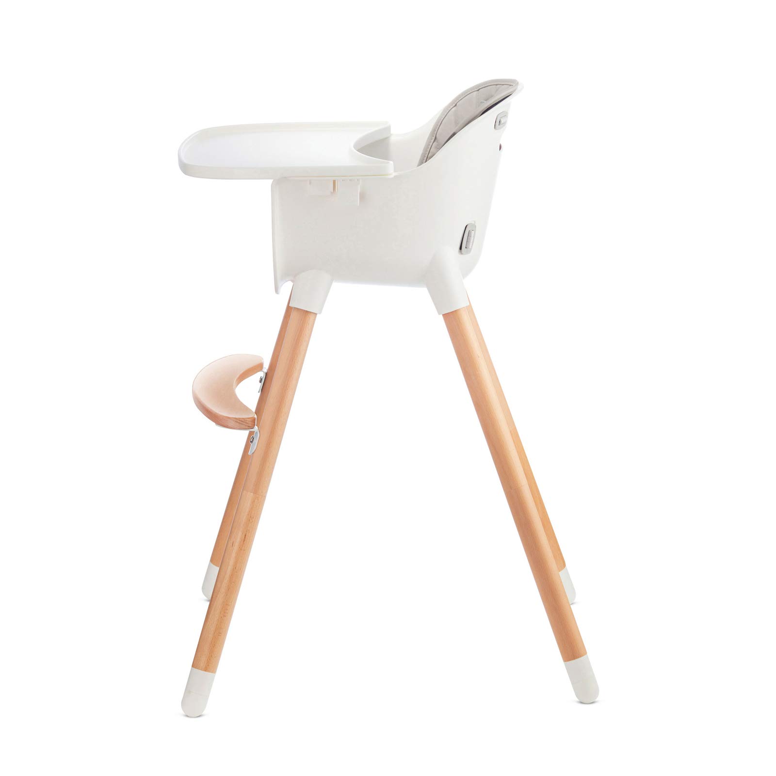 Kinderkraft Hochstuhl SIENNA 2 in 1, Kinderhochstuhl, Babystuhl, Kombihochstuhl, Beine aus Holz, 5-Punkt-Gurt, Fußstütze, abnehmbare Tablett, Rutschfeste Stuhlbeinkappen, ab 6 Monate bis 4 Jahre, Grau