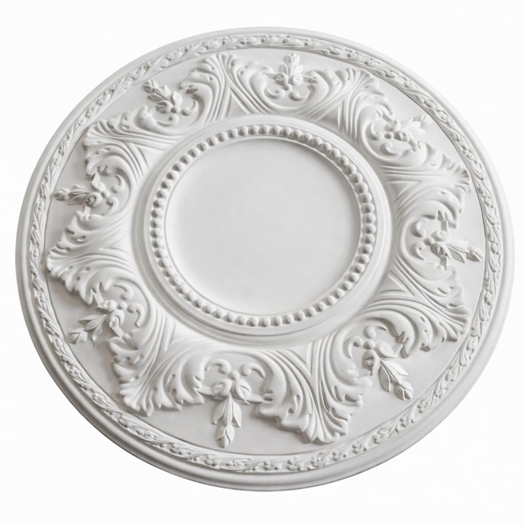 Plaster Ceiling Rose Bespoke Victorian Floral Leaf 18" 460mm Inc Adhesive & Fixing Kit