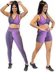 Conjunto 3 Pçs Roupa Academia Calça Shorts Top Nadador