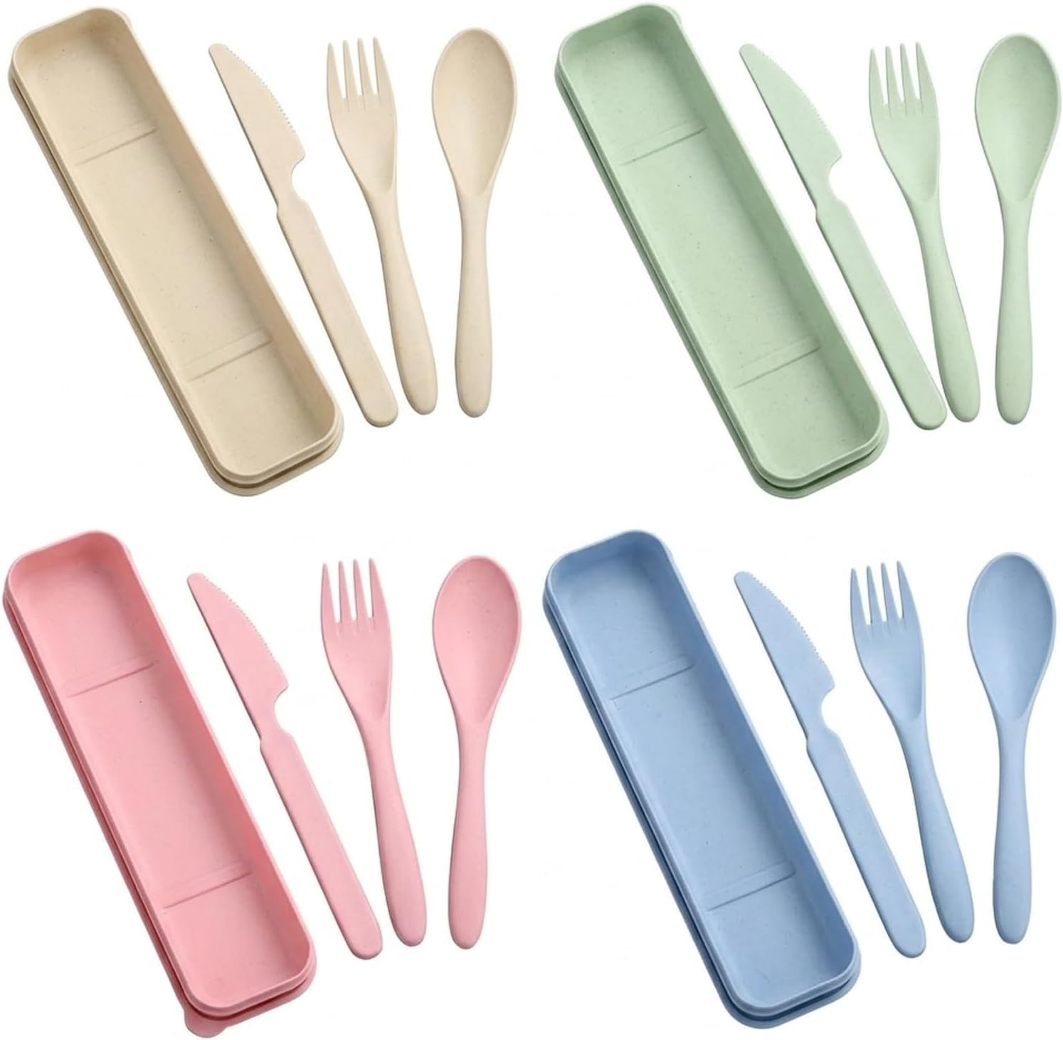 Camping Cutlery Set for 4, Portable Plastic Cutlery, Travel Cutlery Set