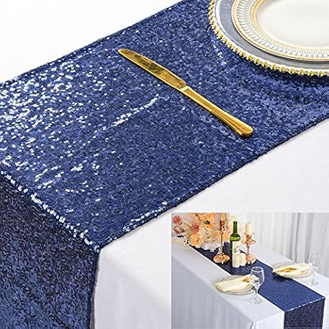 Camino de mesa de lentejuelas azul marino 12x90 pulgadas Cover