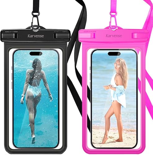 Karvense - Bolsa impermeable para teléfono paquete de 2 fundas impermeables para iPhone 14 Pro Max 13 12 11 Pro Max XR Samsung Galaxy bolsa seca
