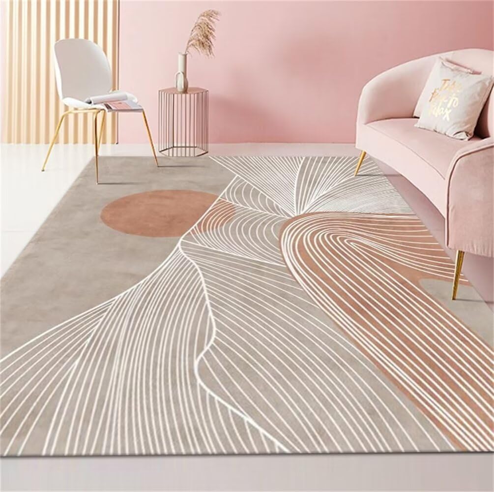 Tapis de salon moderne gris 90x120cm rectangulaire lavable arc-en-ciel