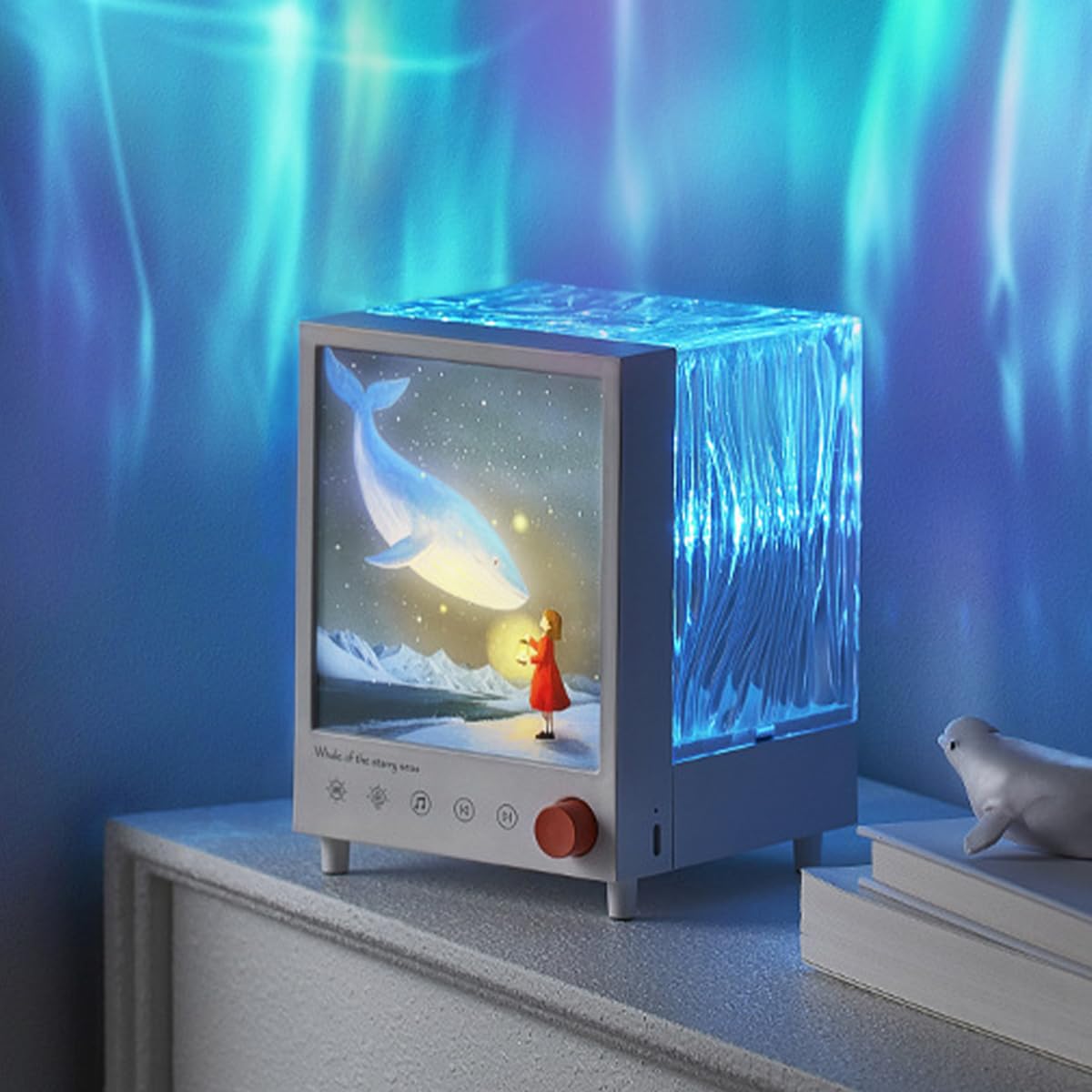 Proyector de luces Aurora, luz de proyector de 7 colores para dormitorio, control táctil y altavoz para decoración de fiestas, relajación, niños, adolescentes y niñas