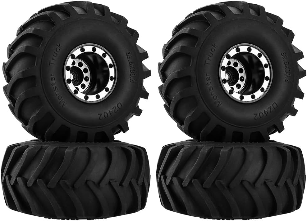 GLOBACT Aluminum Monster Truck RC Wheel Tires 68 * 33mm for 1/24 AXIAL SCX24 FMS FCX24 RC Crawler Car Upgrade Accessories (4Pcs Black)