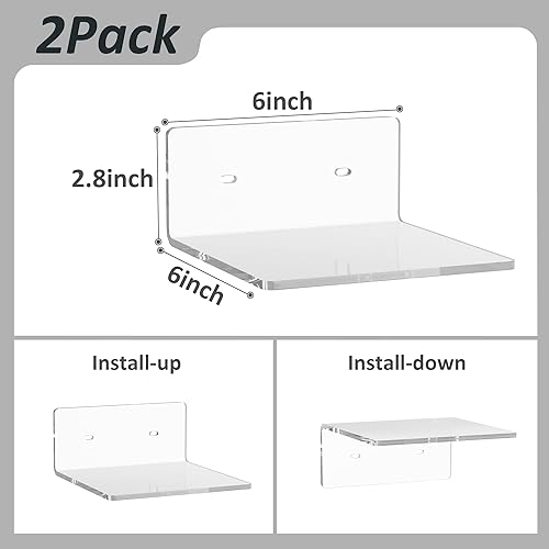 Miniatura 3 de Estantes de Pared Pequeños de Acrílico de 6 Pulgadas Paquete de 2, Estante Flotante para Montaje en Pared, Repisas de Exhibición de Acrílico para