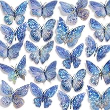 50 PCs Butterfly Wall Decor Cute Fairy Butterflies Wall Stickers 3D Butterflies for Birthday Cake Wedding Party Craft Room Decor Removable DIY Wall Decals sm- Blue
