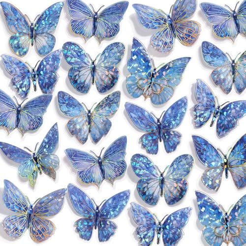 RAINBOW WSK 50 PCs Butterfly Wall Decor Cute Fairy Butterflies Wall Stickers 3D Butterflies for Birthday Cake Wedding Party Craft Room Decor Removable DIY Wall Decals sm- (Blue)