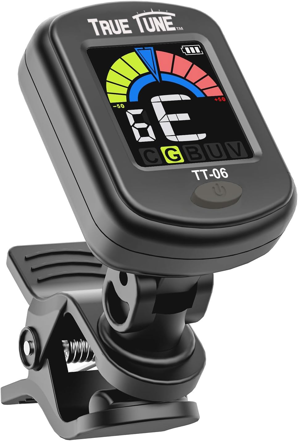 True Tune TT-06 Rechargeable Clip-On Chromatic Instrument Tuner for Guitar, Bass, Ukulele, Banjo, Violin, Mandolin with Full Color Display