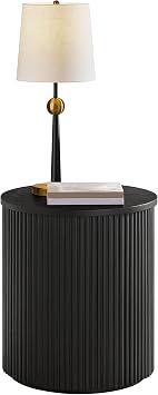 Alaterre Furniture Amos Round End Table - 20 Inch Solid Wood Fluted Nightstand with Natural Woodgrain Finish - Mid Century Modern Small Side Table for Living Room or Bedroom Furniture Black