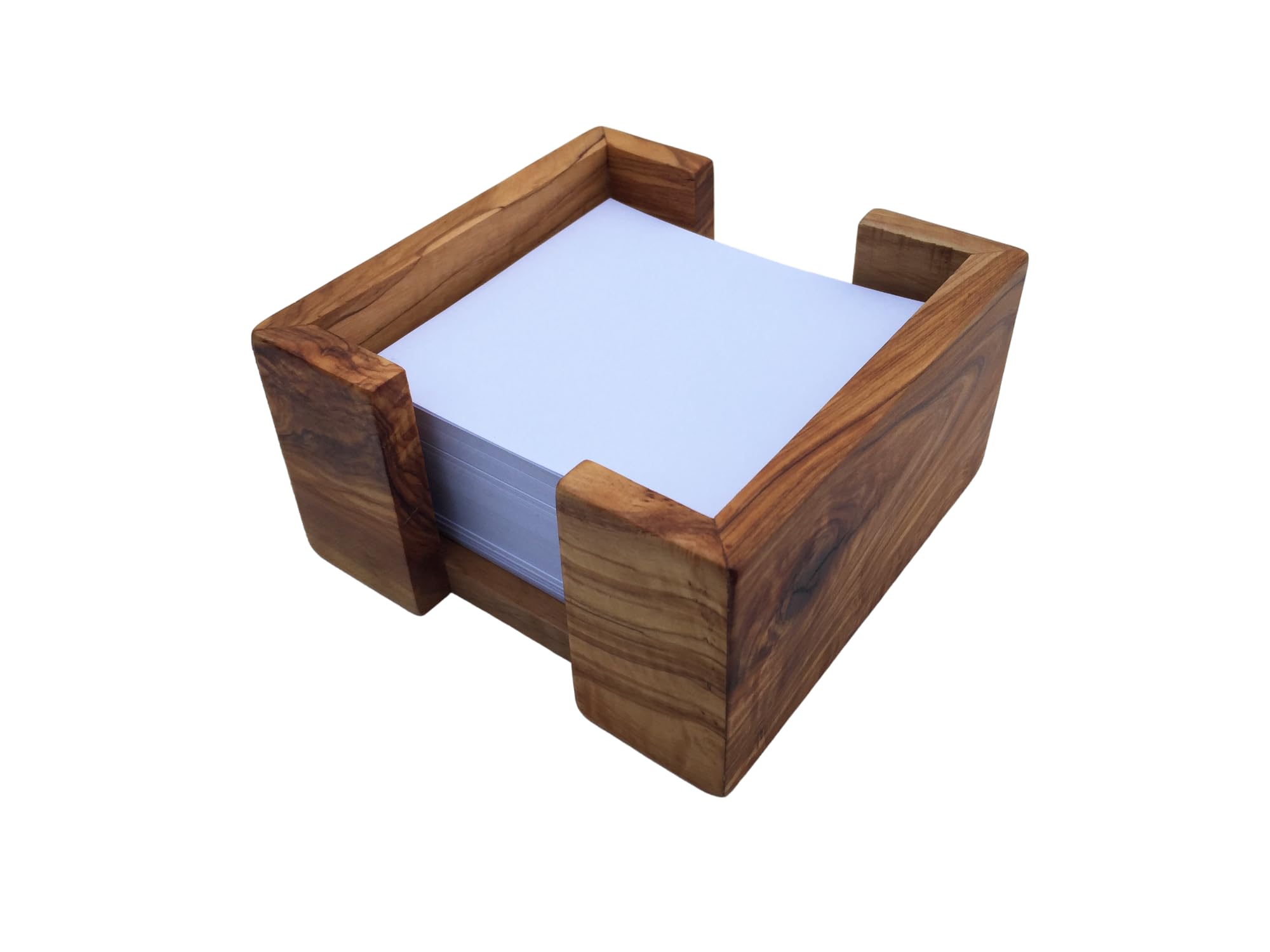 Zettelbox Notitzpapier Halter 9x9cm Olivenholz eckig handgefertigt Stifthalter Becher