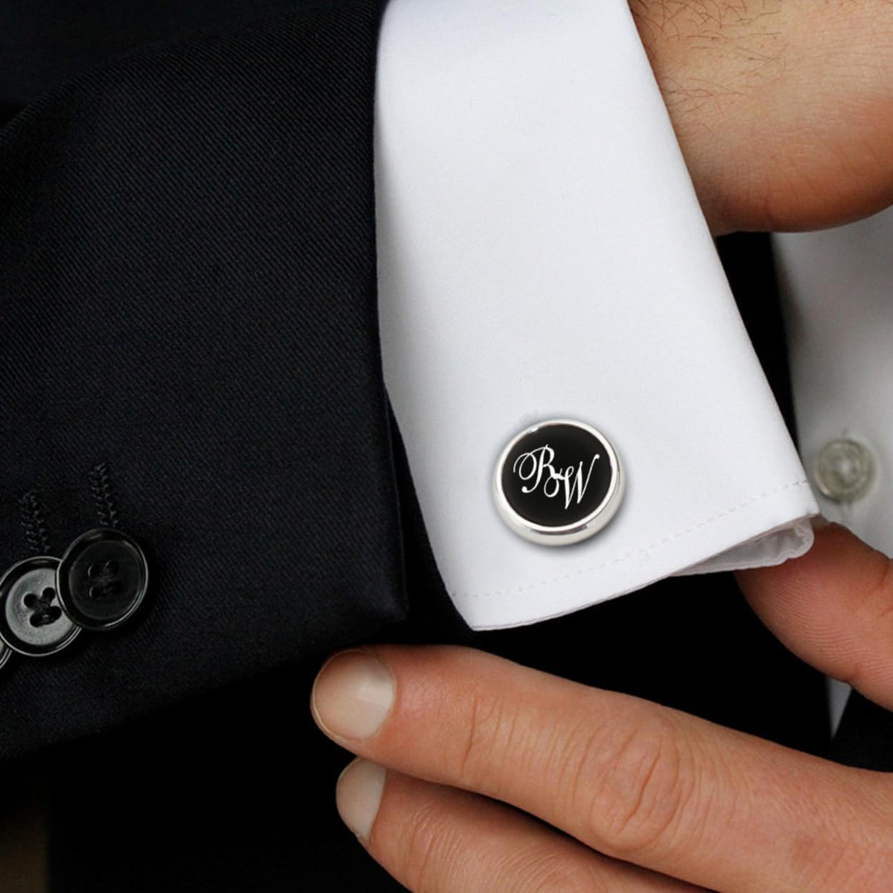 Engraved Initial cufflinks - Personalized sterling silver cufflinks - Mens birthday gift - Gift for Men - Black Onyx cuff links 925 Silver