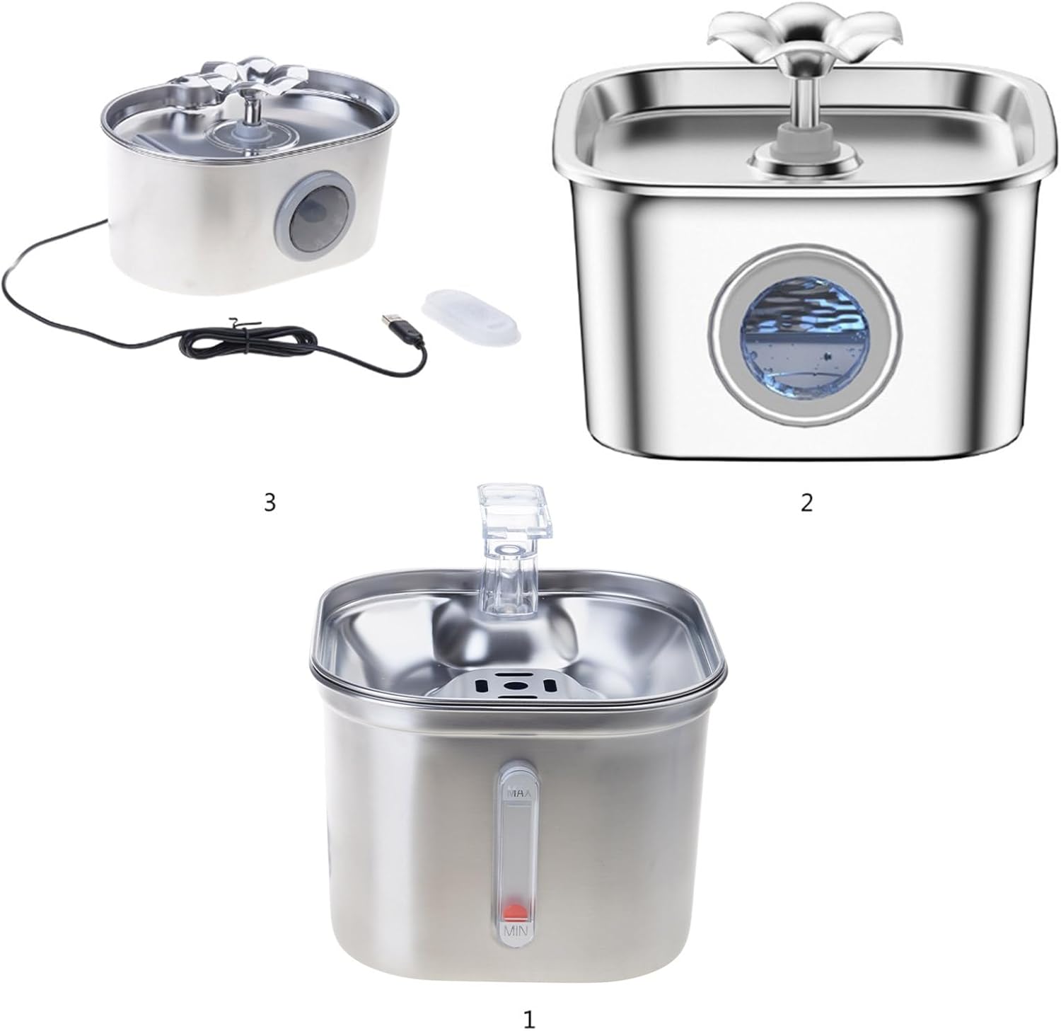 Automatic Cats Drinking Fountain Quiet Dog Waterer Bowl Stainless Steel Water Dispenser 2.6L Water Filtering Dispenser Dog Water Fountain