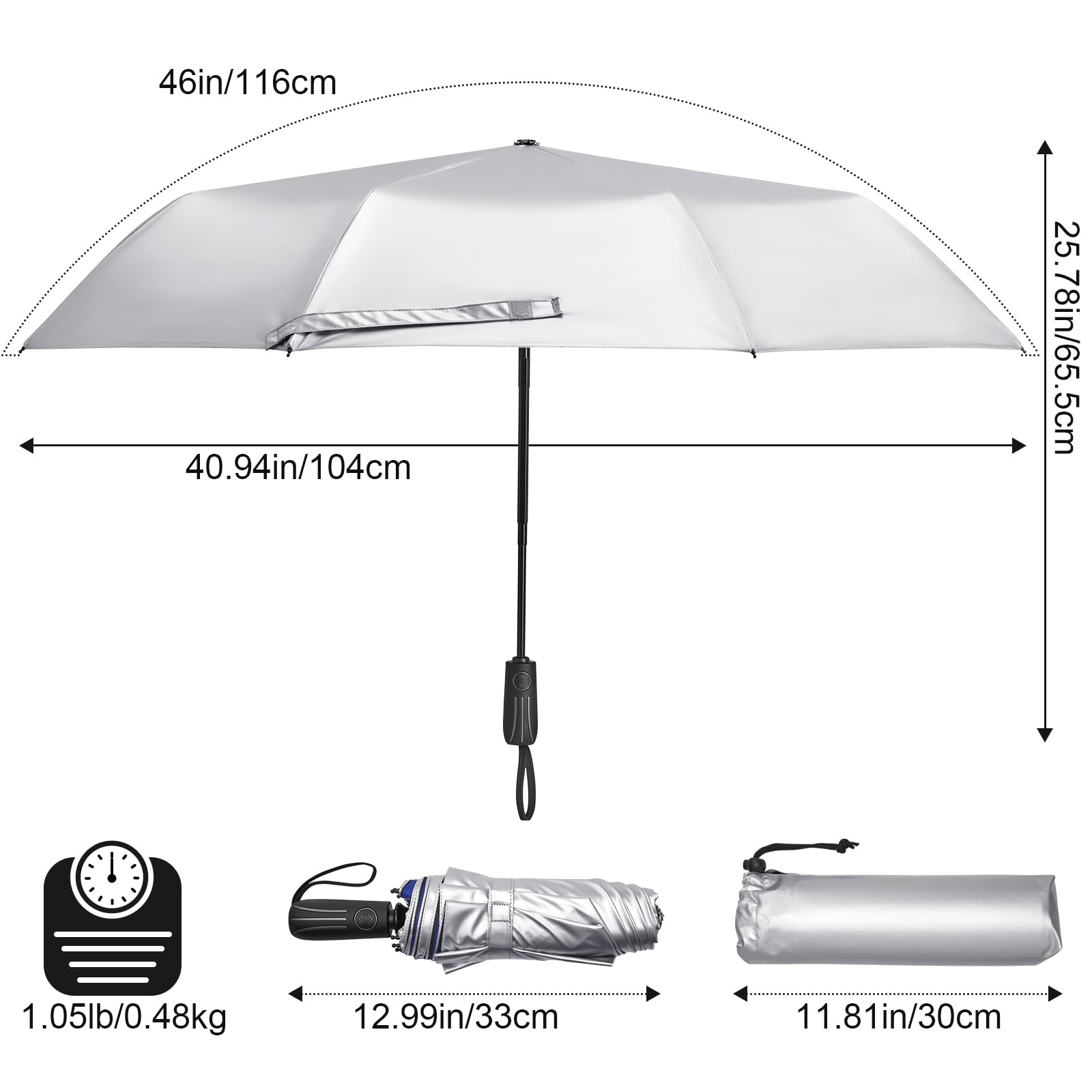 G4Free Ombrello da viaggio grande con protezione UV UPF 50+, 116 cm, doppio strato, apertura automatica, chiusura automatica, antivento, protezione solare