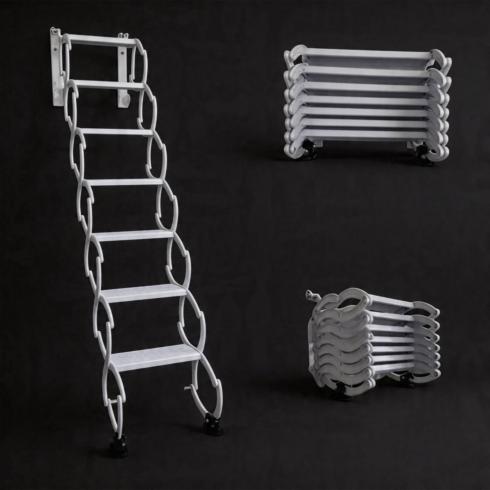 Wandmontierte Dachbodentreppe, ausziehbare Dachbodentreppe, Tragkraft 300 kg, wasserdichte Metall-Dachbodentreppe mit rutschfestem Pedal, weiß(H205CM/80.7IN)
