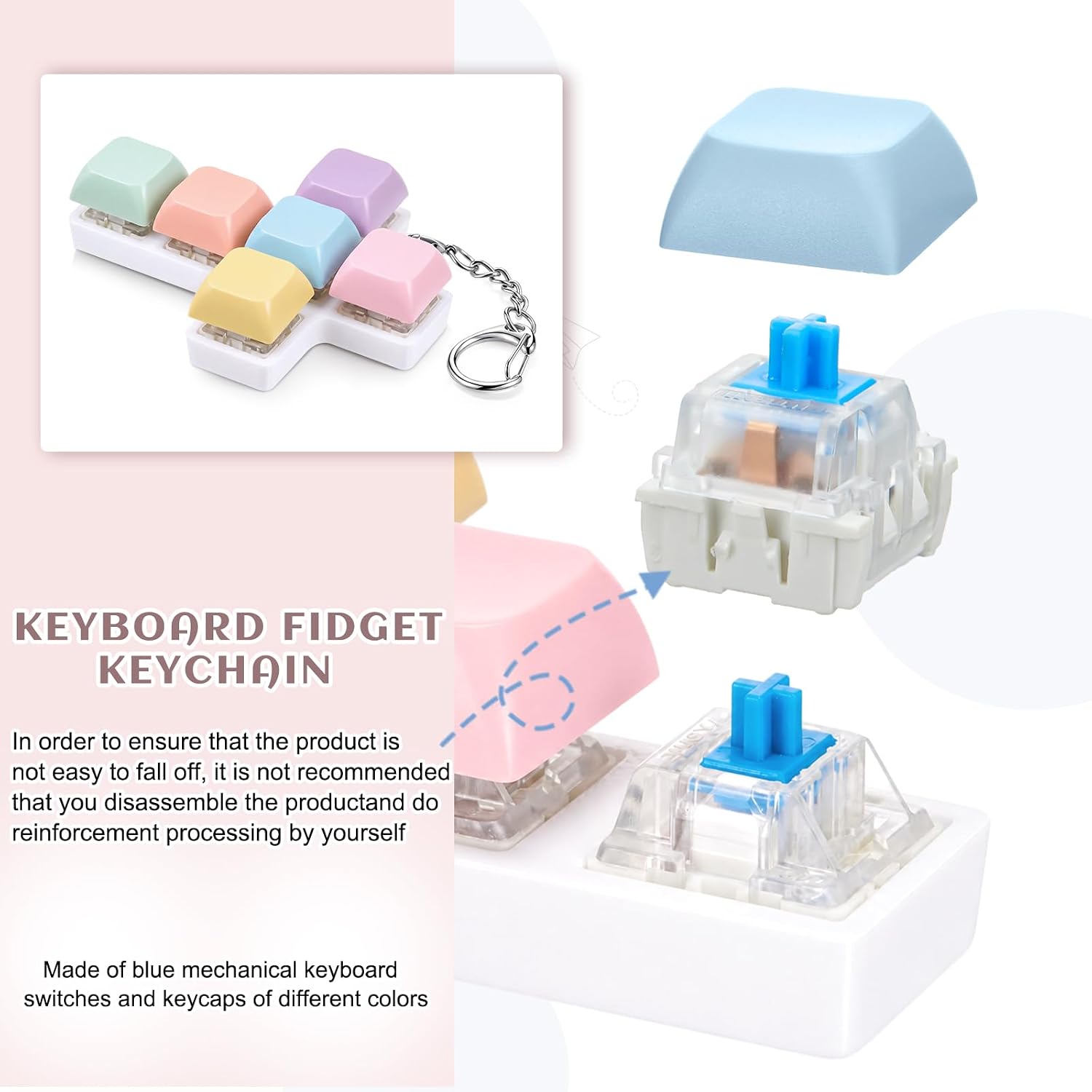 Taiyin 2 Pcs Keyboard Fidget Toy Clicker Fidget Keychain, 6-Key Cross image 3