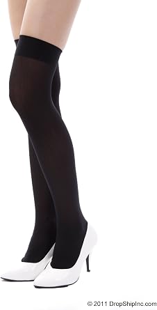 Leg Avenue Opaque Nylon Thigh Highs Hosiery Black Plus Size 1X/2X
