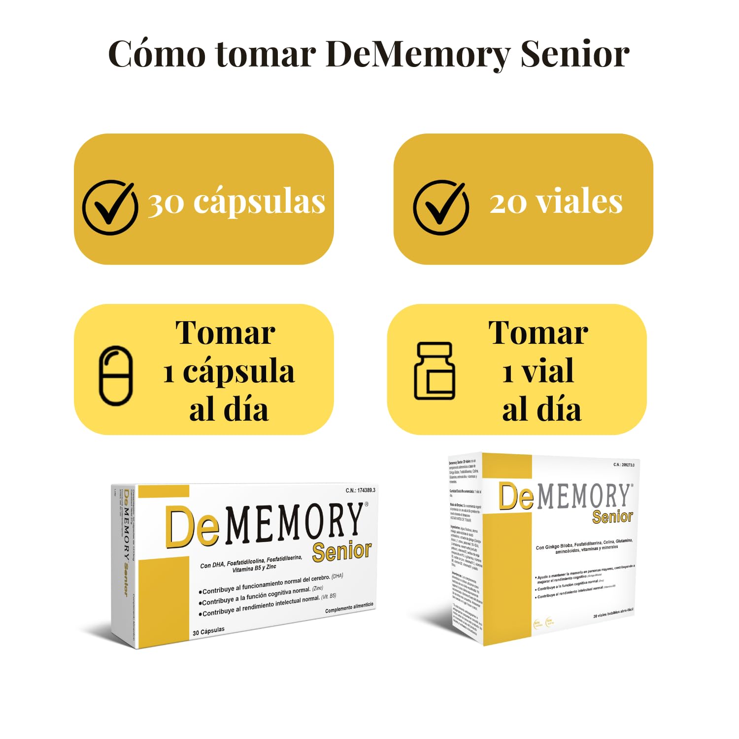 DeMemory Senior 30 Cápsulas – Pack de 3 Unidades - Tratamiento para 3 Meses - Contribuye al Funcionamiento Normal del Cerebro en Personas Mayores - con DHA, Fosfolípidos, Vitamina B5 y Zinc