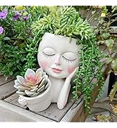 ASDFG Face Plant Pot - Double Flower Pots for Indoor Outdoor Plants Resin Head Planter with Drain...
