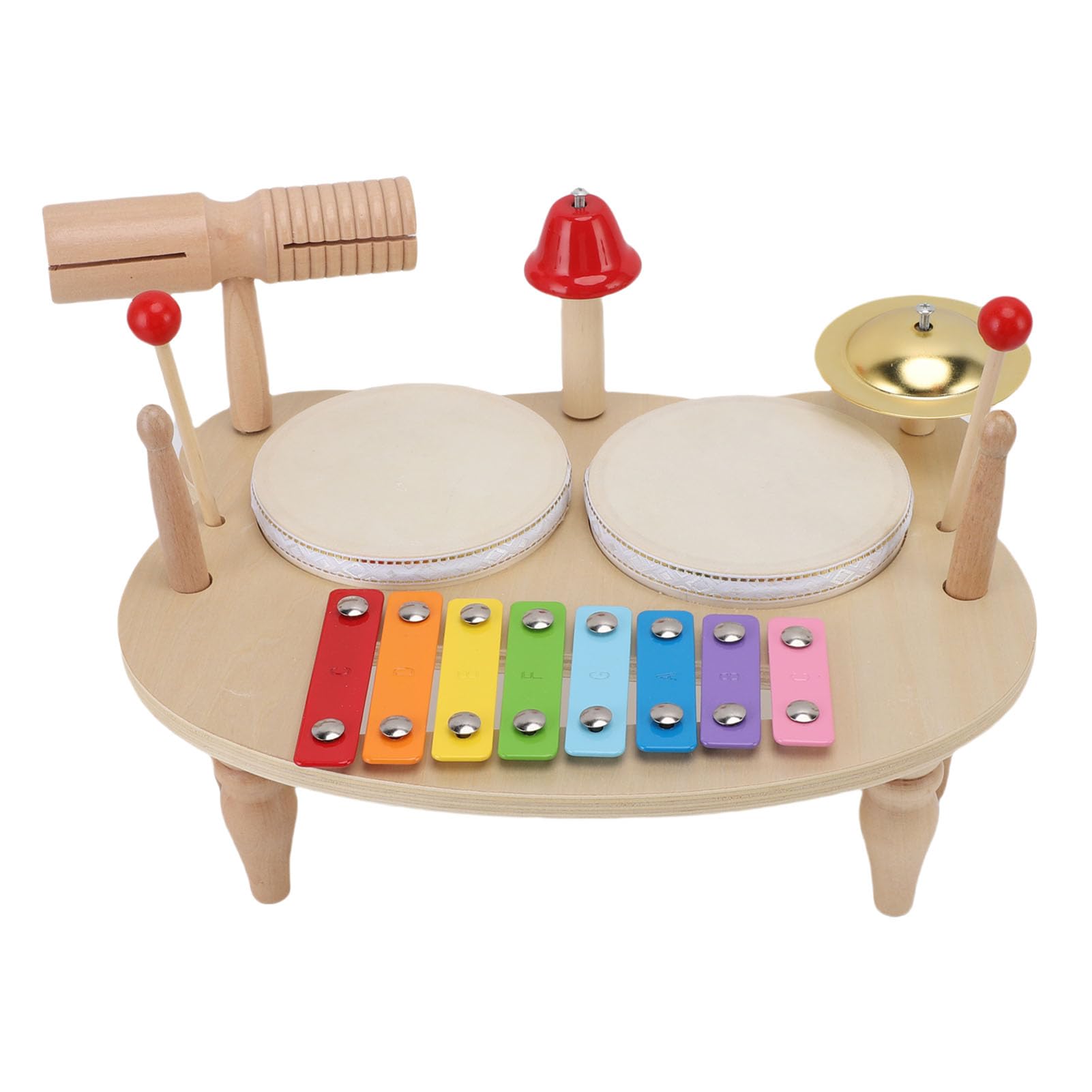 Diyeeni Giocattolo a Percussione Musicale in Legno per Bambini Piccoli - Coordinazione Occhio-mano Set di Batteria Educativa Musicale per Bambini con Mazze, Campana, Piatti e Sonaglio, Sviluppo delle