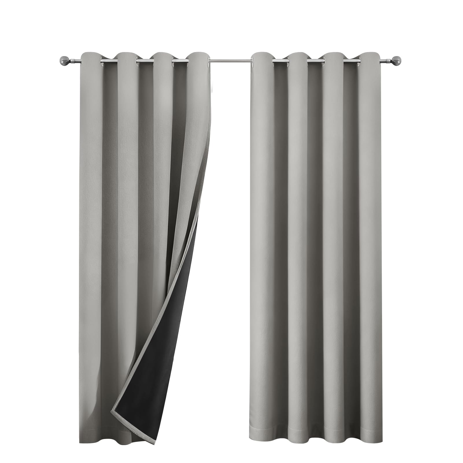 NAKIHOUSE Blackout Curtains for Bedroom, 2 Panels Thermal Insulated Eyelet Light Grey Curtains for Window Living Room/Kitchen, Soft Black Out Curtain 52 x 95 Inch โ image 1