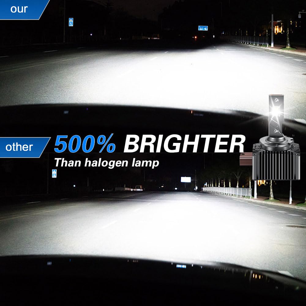 Ampoule LED D1S 30000LM,Ampoule de Phare de Voiture, de Voiture Anti-Erreur 100% Canbus 110W High/Low Beam Replace Original HID D1S Xenon OEM HID Plug and Play,Lot de 2