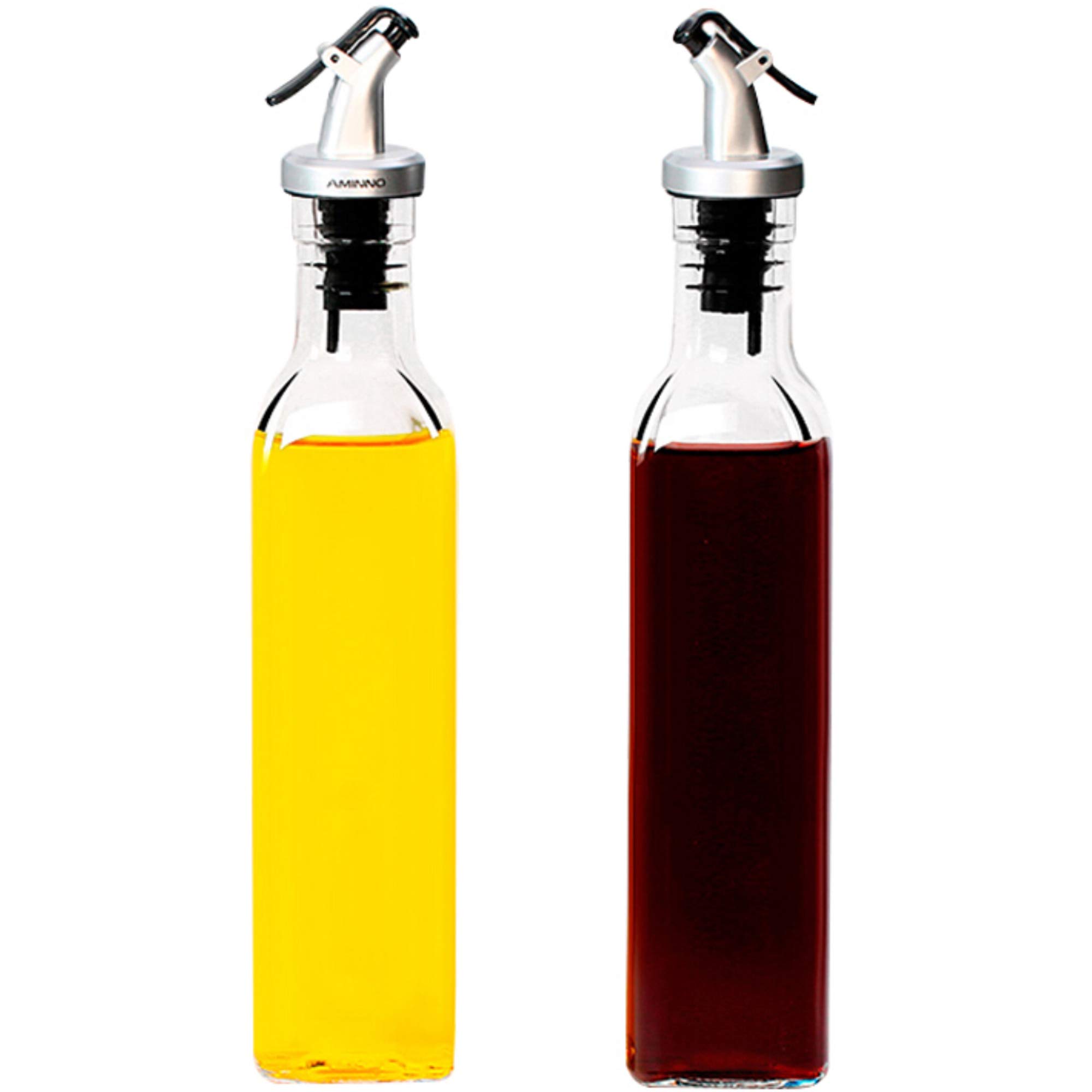 Aminno Oil And Vinegar Dispensers - 270Ml Oil Dispenser Glass Bottle For Cooking Container Spout Oil Dispenser Bottle For Dining Table Set Of 2 With Lever Release Pourer
