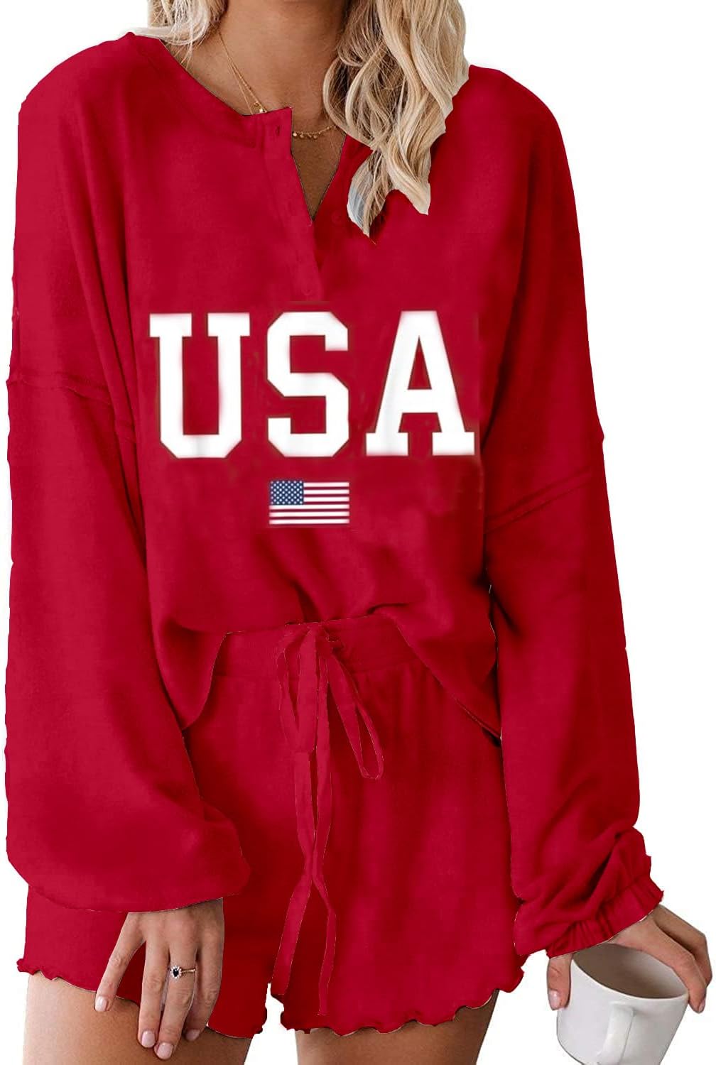 Halloween Pjs Womens Ruffle Long Sleeve Tops and Short Sets Pumpkin Halloween Pajamas