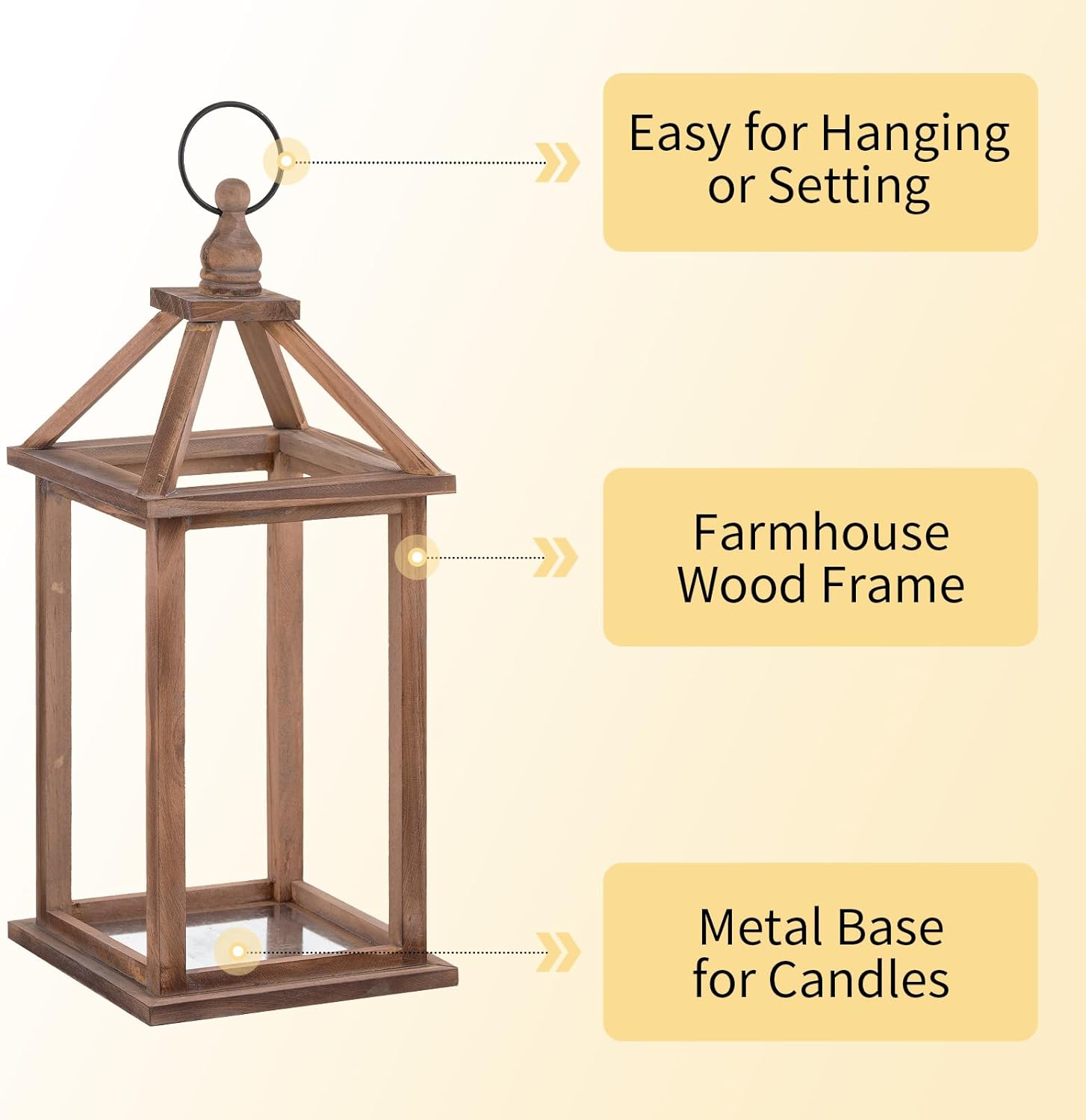 Romadedi Farmhouse Wood Candle Lantern - 12" / 16" Set of 2 Rustic Wooden Lanterns Decorative Candle Holder Home Decor Wedding Table Centerpiece Indoor Outdoor Fireplace Decorations, Brown