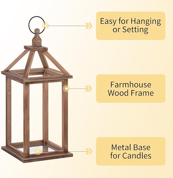 Romadedi Wood Candle Lantern Decorative, Brown, Rustic Decor Set of 2