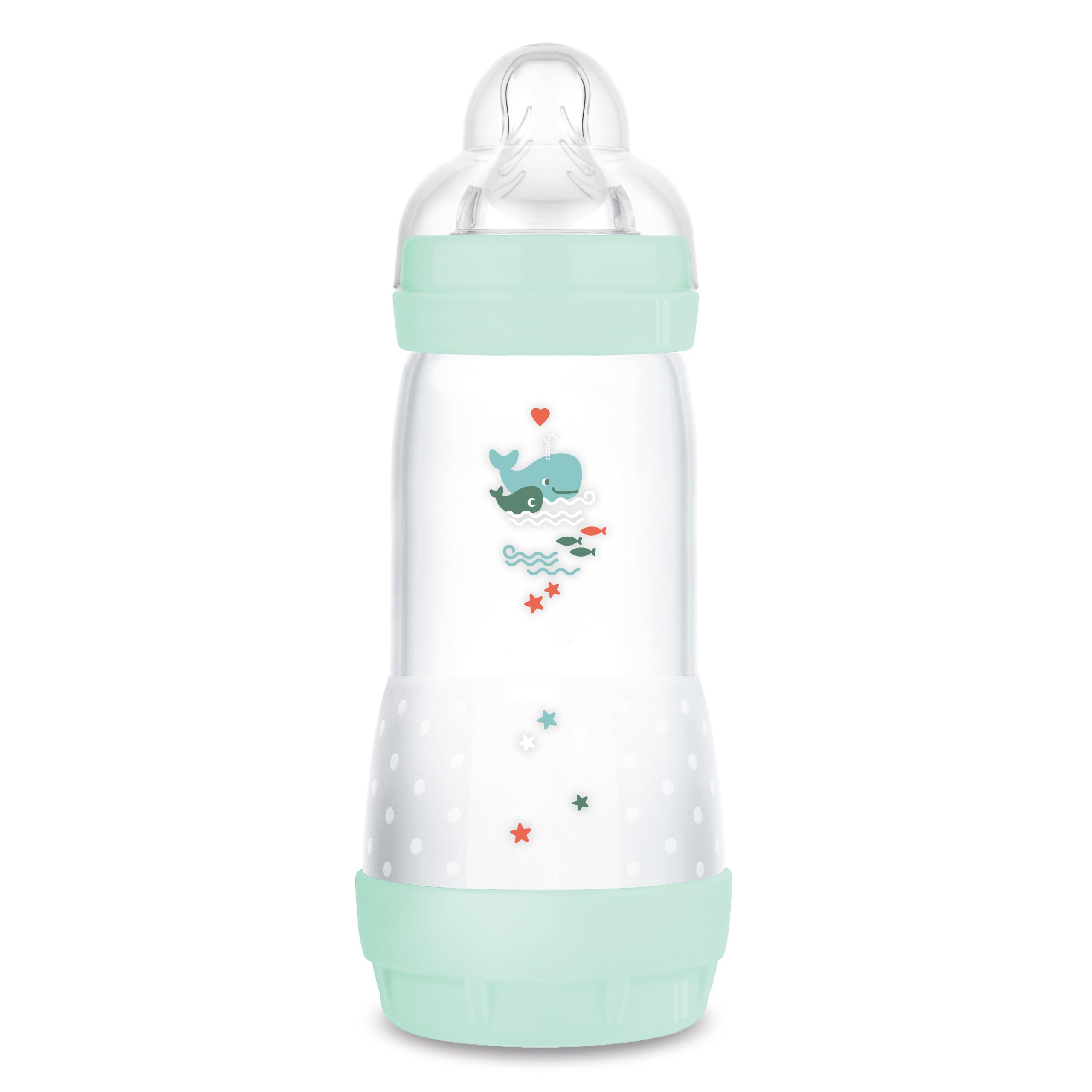 MAM Easy Start - Biberón anticólicos (320 ml), botella de leche especialmente aceptada, con válvula inferior contra cólicos y tetinas, tamaño 2, 4 meses y más, ballena