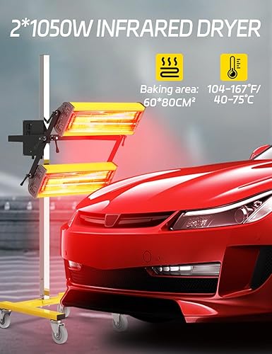 Miniatura 2 de Solary Lámpara de curado de pintura infrarroja, 2100W 110V herramienta de lámpara de hornear de pintura infrarroja de onda corta con soporte