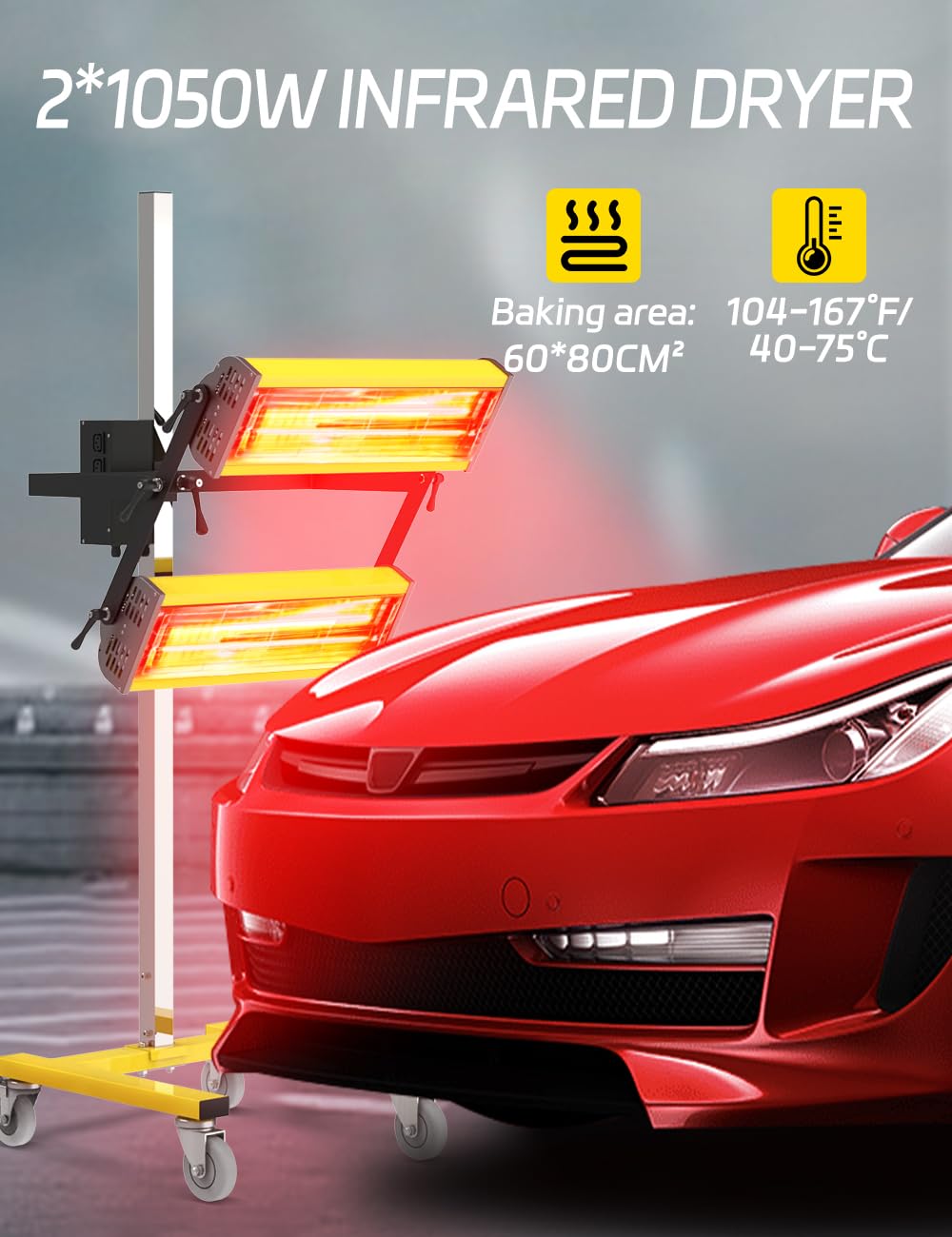 Solary Infrared Paint Curing Lamp, 2100W 110V Short Wave Infrared Paint Baking Lamp Tool with Bracket