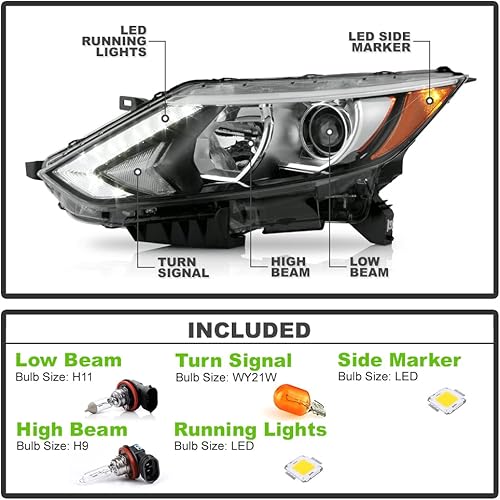 Miniatura 2 de ACANII - Para [modelo halógeno] 2017 2018 2019 Nissan Rogue Sport LED DRL proyector faro delantero - lado izquierdo del conductor
