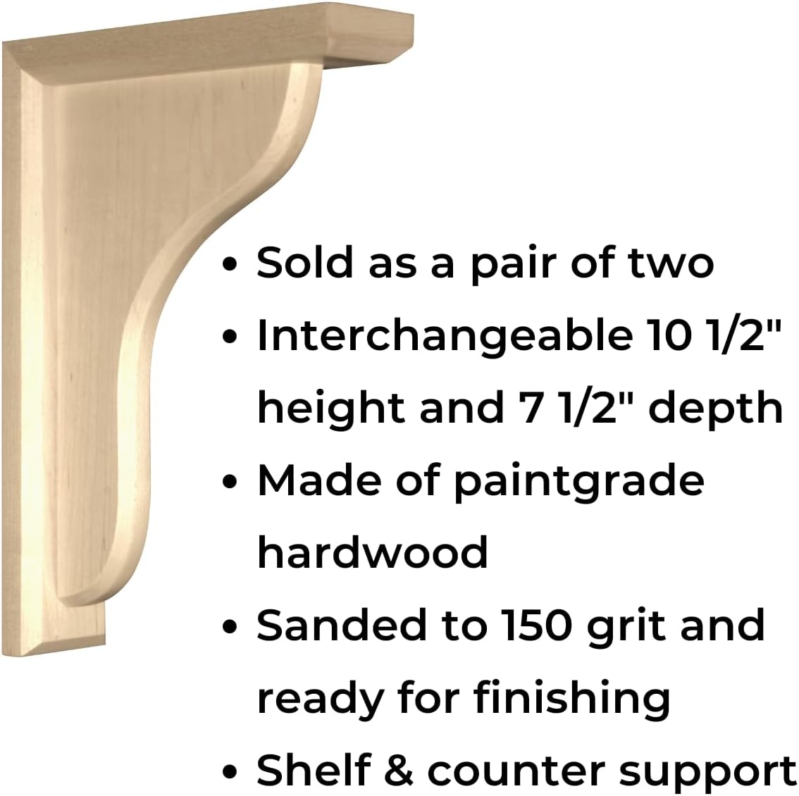 Osborne Decorative Solid Wood Corbel (Set of Two), Contemporary and Modern Shelf Bracket Made from Rubberwood, Sturdy Wooden Corbel for Shelves, Range Hoods, Mantels and More