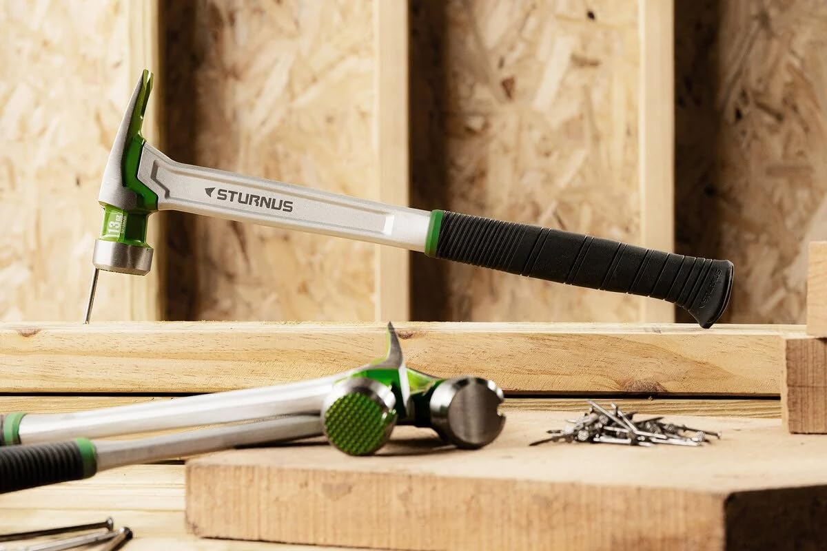 Sturnus - Martello da carpentiere Velocity Rip da 368,5 g, in alluminio leggero ed ergonomico, di grado professionale con impugnatura antivibrazione (faccia zigrinata, manico lungo)