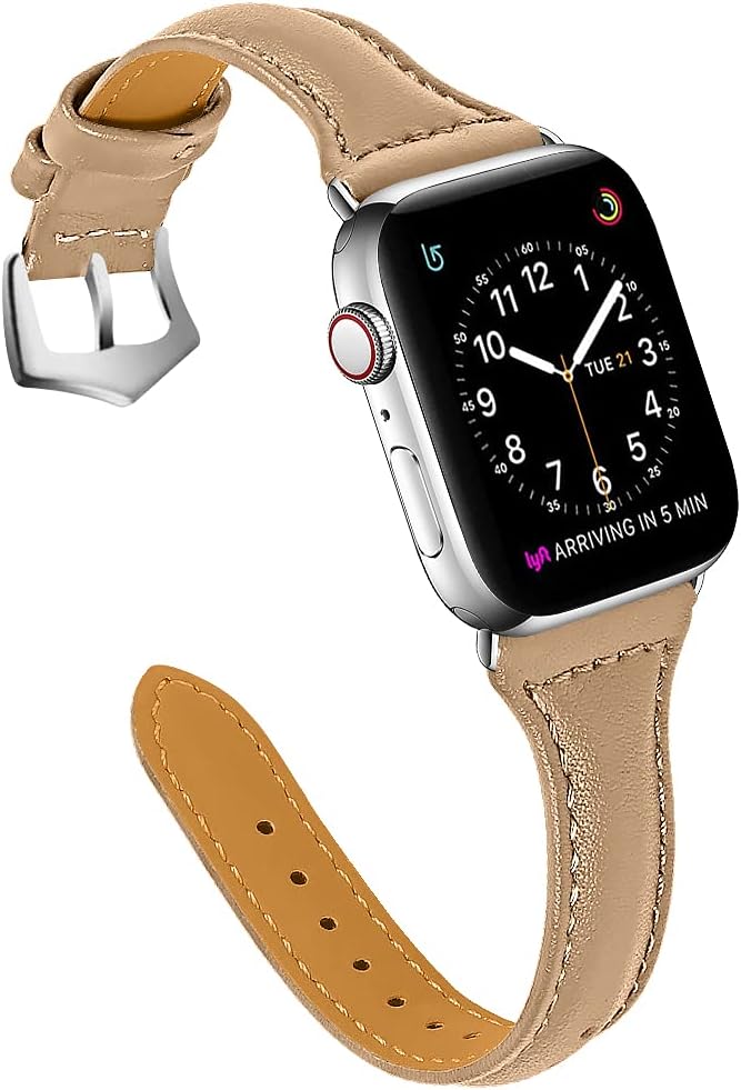 OULUCCI Leather Bands Compatible with Apple Watch 38mm 40mm 42mm 44mm, Slim Strap with Breathable Hole Replacement Wristband for Iwatch Series 5 4 3 2 1