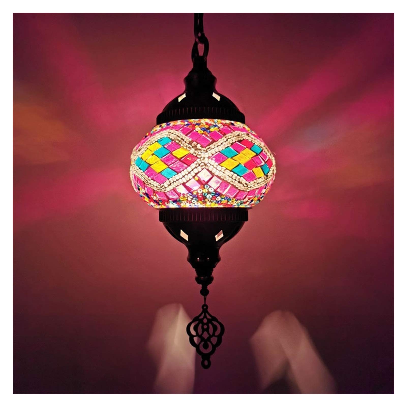 Plafonnier suspendu en mosaïque rose colorée avec abat-jour en verre fait main pour chambre