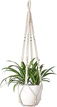 Mkono Macrame Plant Hanger Indoor Hanging Planter Basket with Wood Beads Decorative Flower Pot Holder No Tassels for Indoor Outdoor Boho Home Decor 35 Inch, Ivory, Set of 1 (POTS NOT Included)