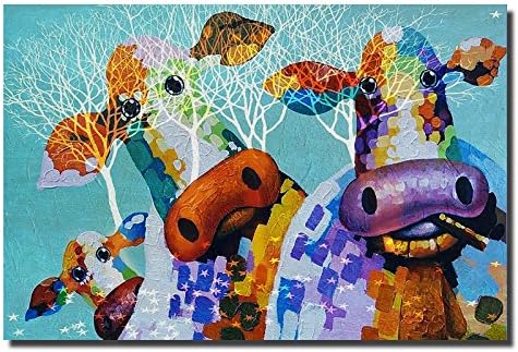 QINGYAZI Art Modern Impression Oil Painting Art Cow Bedroom Living Room Study Home Wall Picture Frame