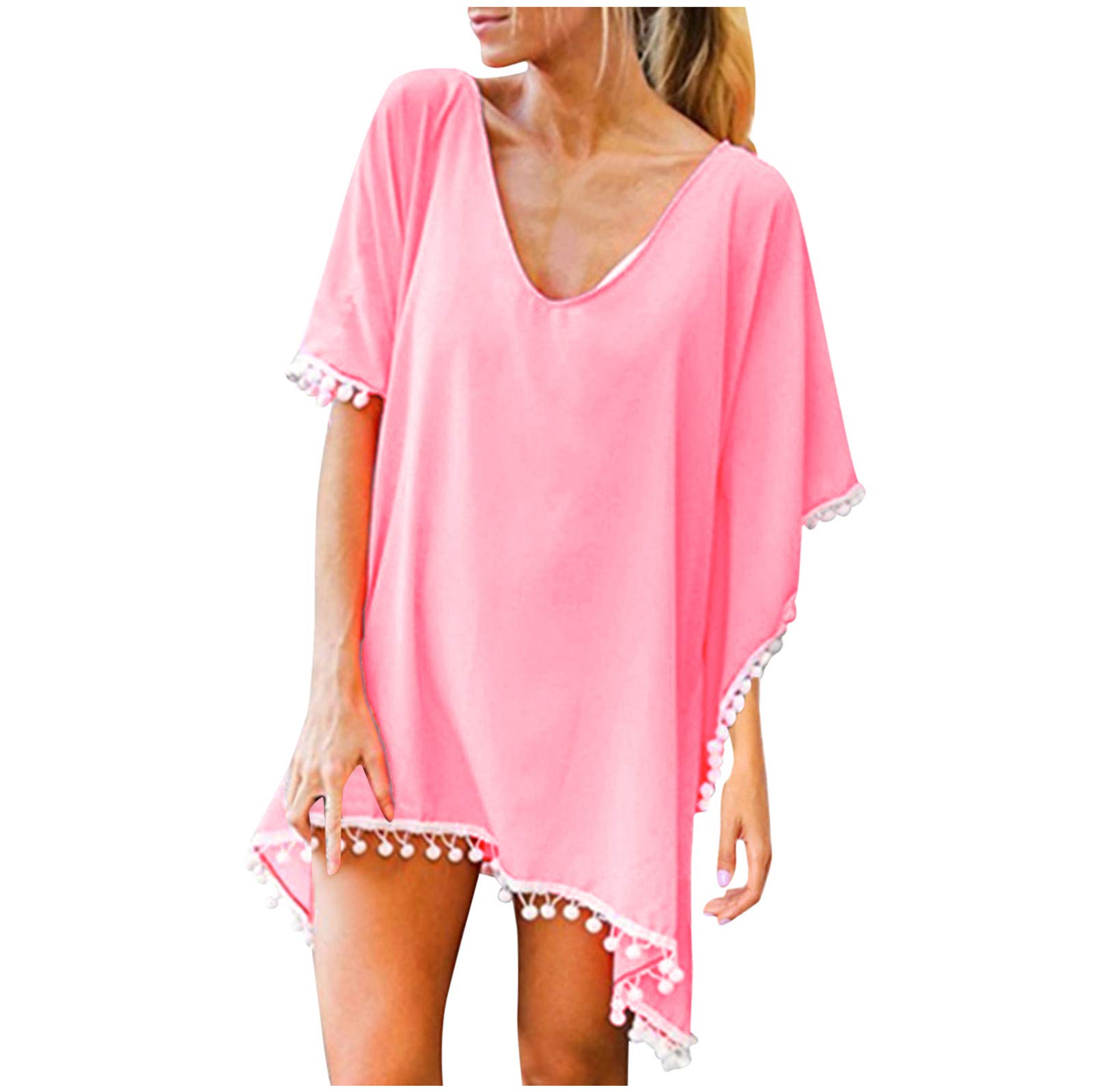 Generic Kimono para mujer, salida de baño tipo kimono para cubrir el traje de baño para mujer, manga corta 3/4 Dolman, kimono