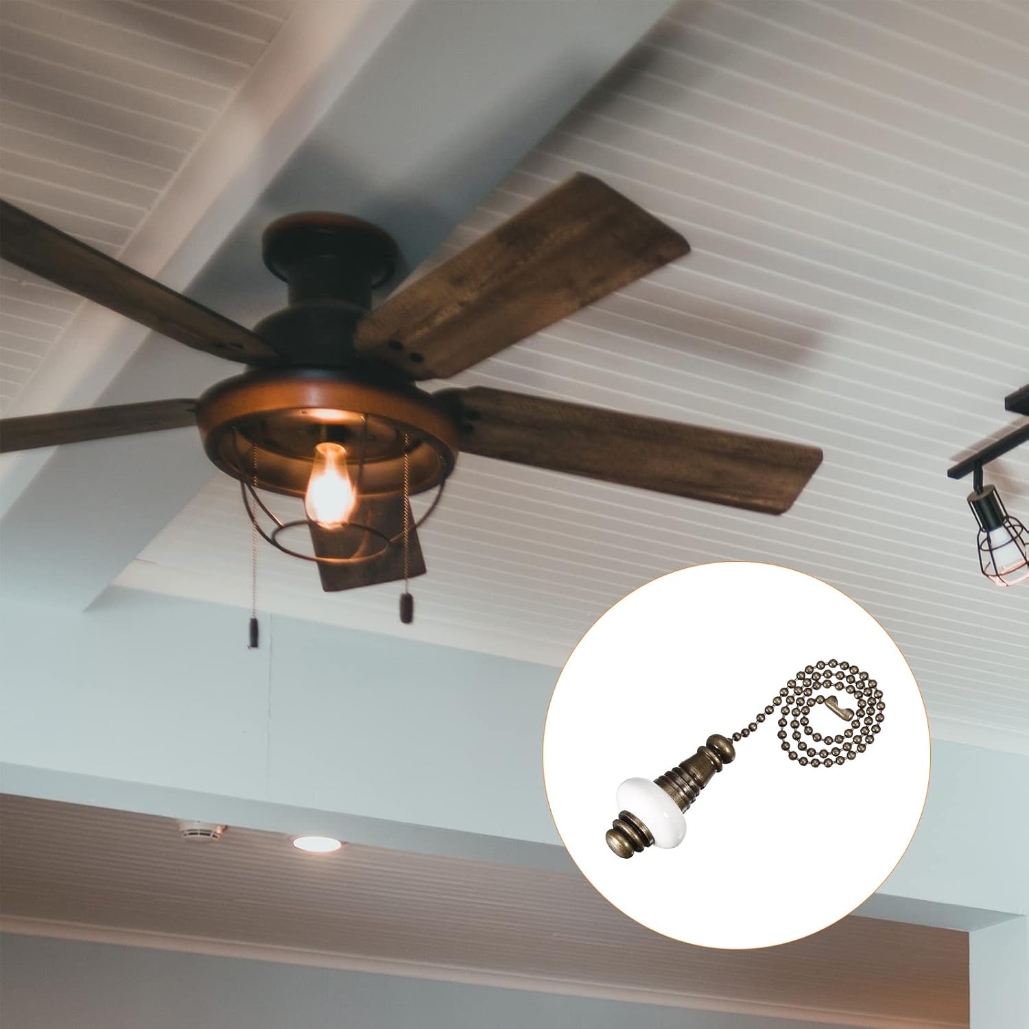 YOKIVE 2 Pcs Ceiling Fan Pull Chain, Chain Decorative Extensions with Ceramic Pendant Lamp Ornaments, Great for Fans, Ceiling Lamp, Home (White, 12-Inch)