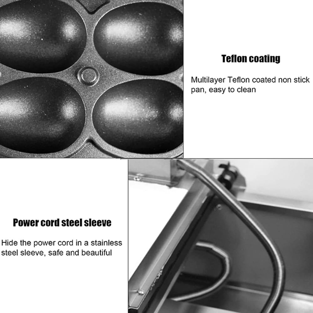 FURLOU Máquina para Hacer gofres con Forma de Huevo Comercial, máquina para Hacer gofres de Huevo Antiadherente eléctrica de 1800 We, máquina para Hacer Bolas de gofres con brocheta de Burbujas