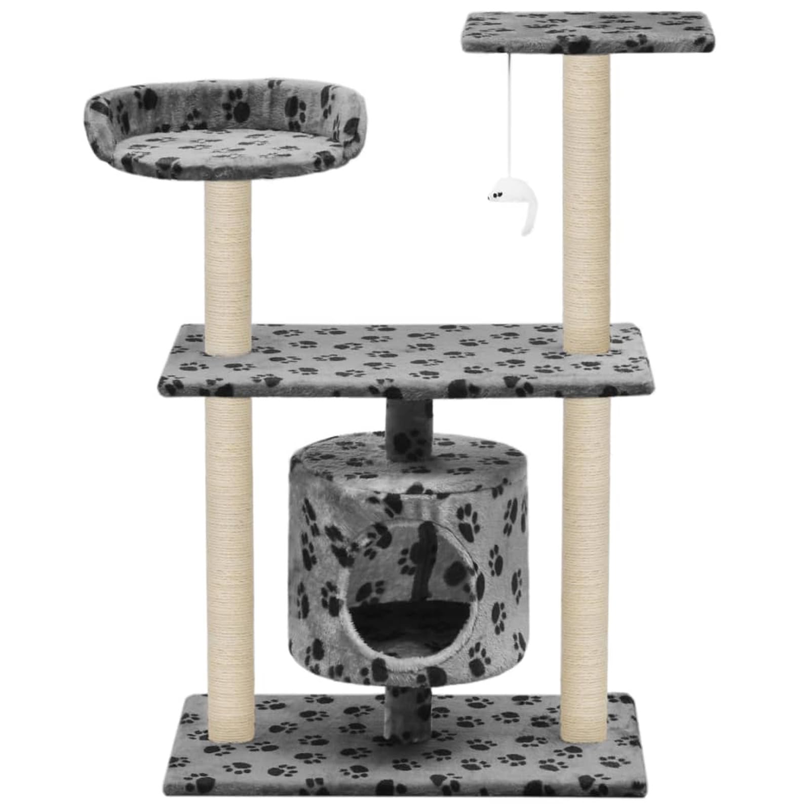 Homgoday Albero tiragraffi in sisal, 95 cm, con impronte di zampe grigie, tiragraffi a torre per gatti multilivello, centro attività per gatti da interno