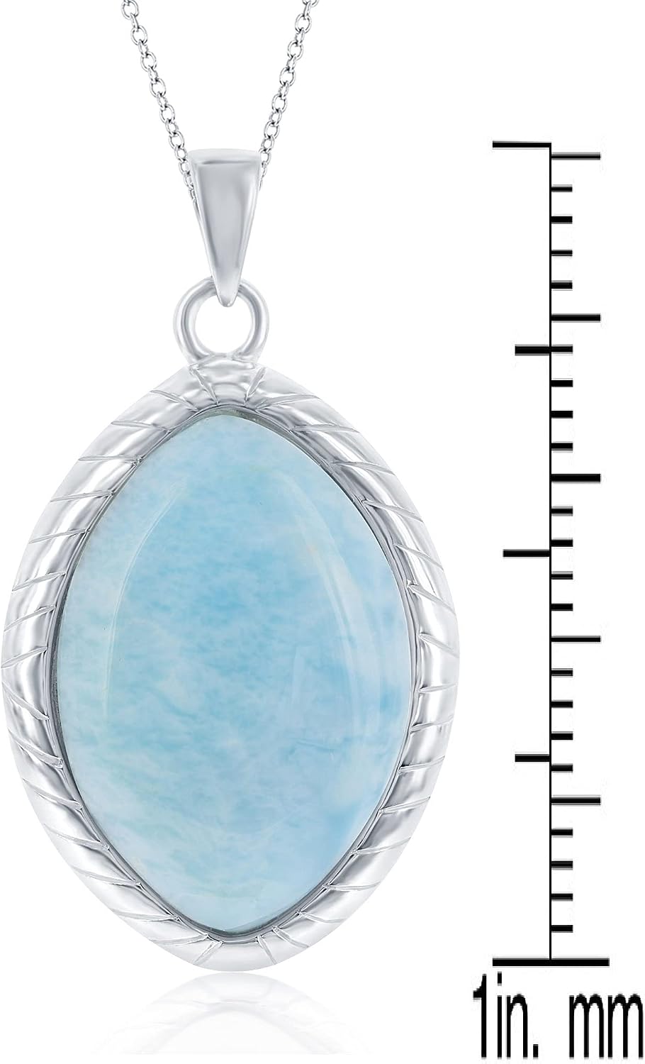Natural Larimar Sterling Silver Marquise Pendant Necklace Vintage Style with 18" Silver Chain Necklace for Women