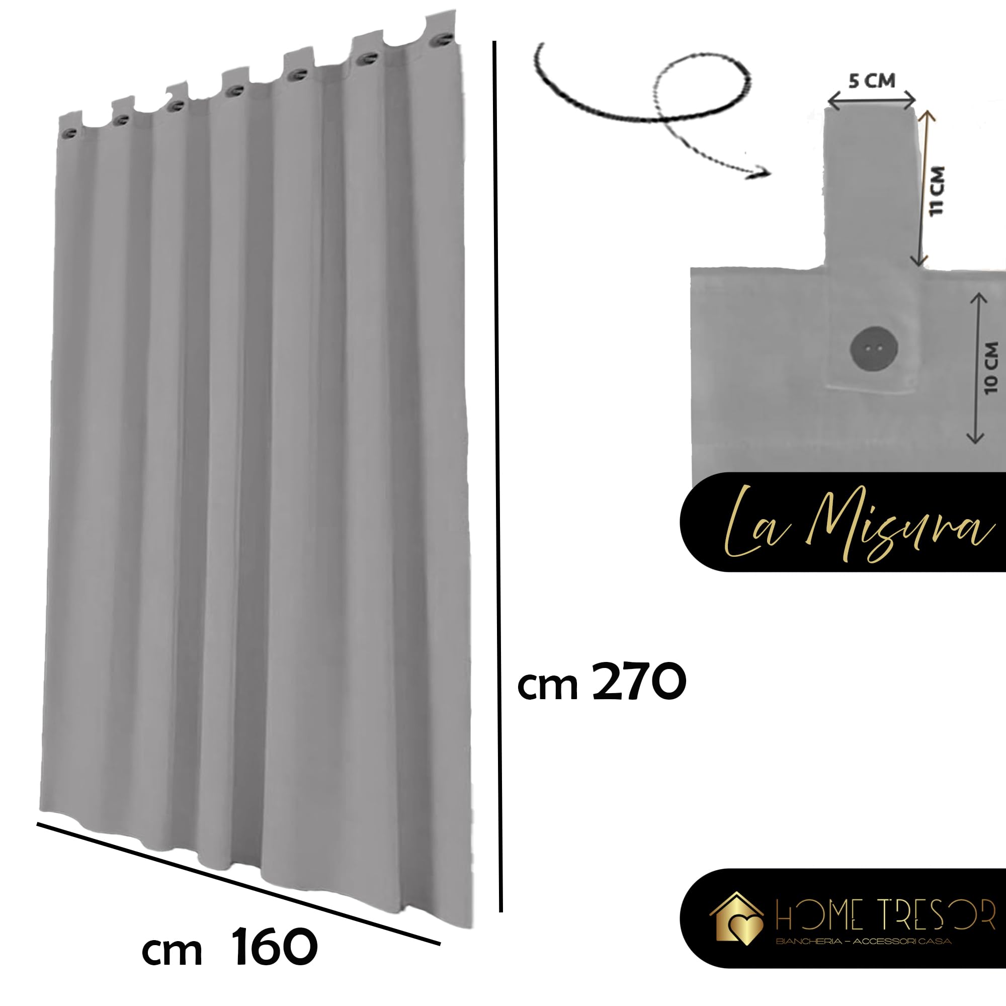 Home Tresor Set 6 Pannelli Tenda per Gazebo 160 x 270 cm da Esterno Impermeabile Antivento con Passanti e Bottoni, Oscurante e Lavabile – Idrorepellente per Pergolato Balcone Giardino - Grigio