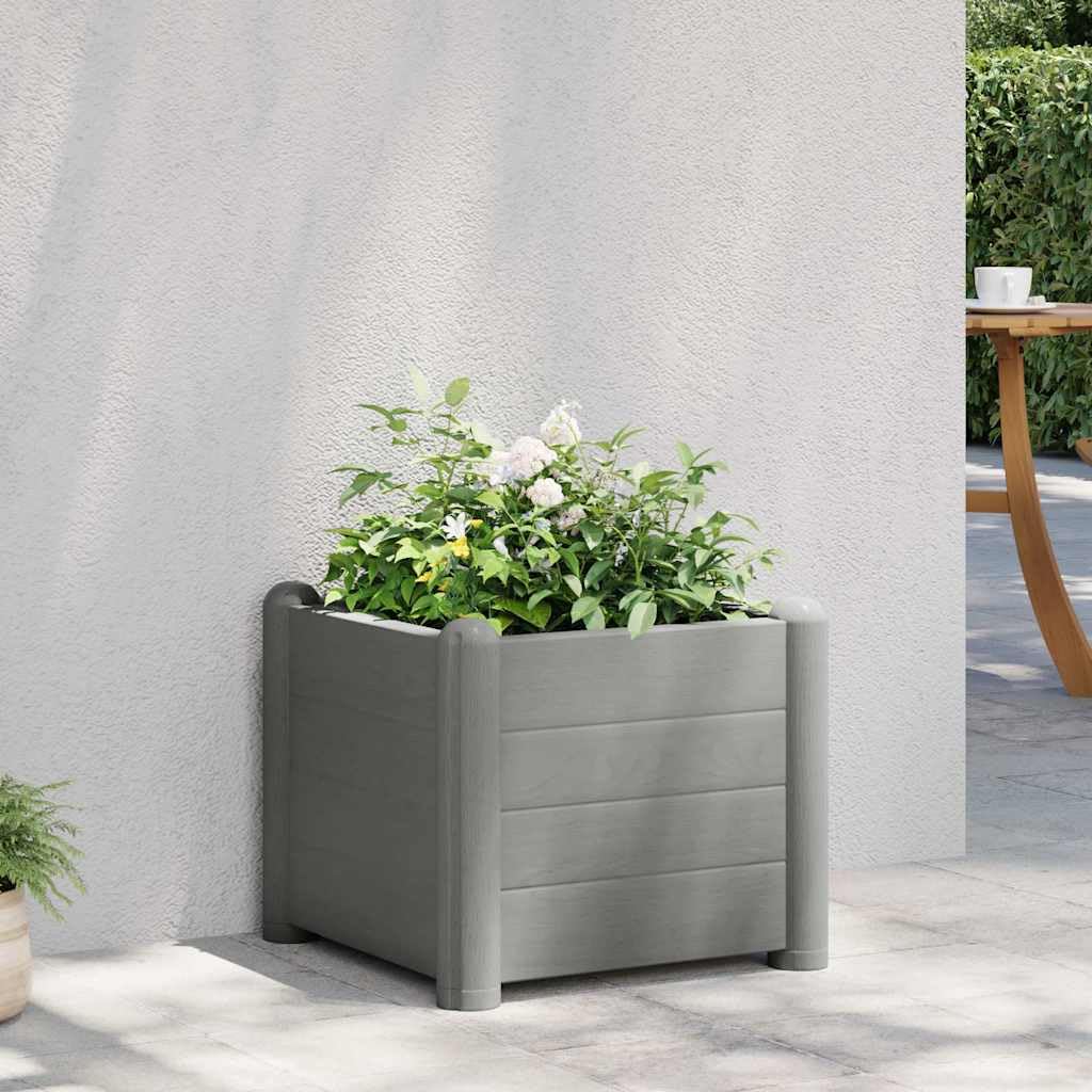 Garden Raised Bed PP Stone Gray, 43 x 43 x 35 cm, duży pojemnik na rośliny z drenażem, do użytku wewnątrz i na zewnątrz, do ogrodu, na balcony, patio i podwórko
