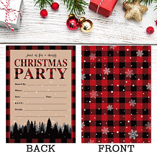 Whaline 25 Pack Christmas Party Invitation Cards Kit Red Black Buffalo Plaids Holiday Invitation Paper Cards With Kraft Envelope Rustic Xmas Invites For Winter Celebration New Year Party #TOP2